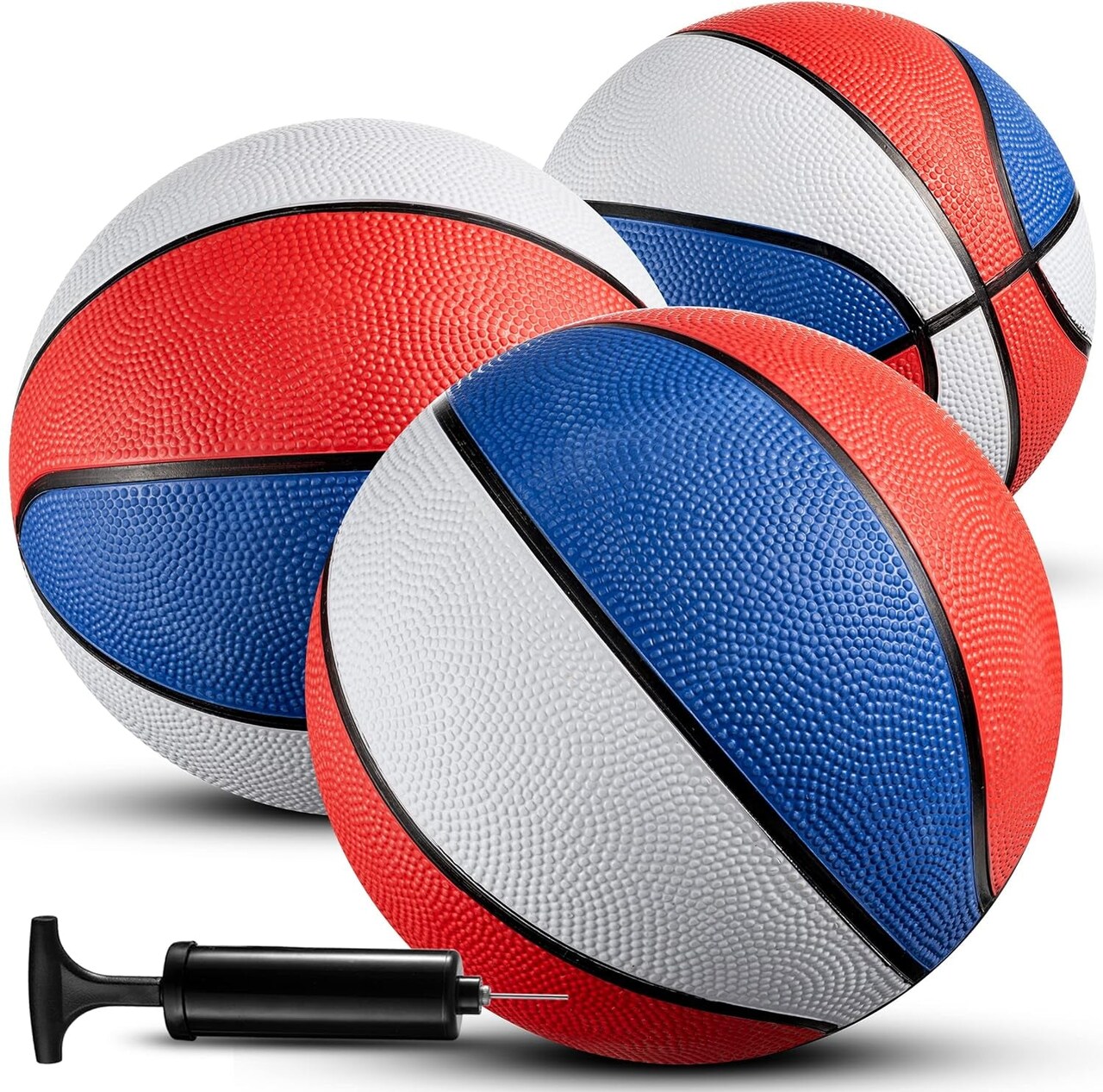 Mini Basketballs - (7 Inch, Size 3) Pack of 3 - Mini Hoop Basketball Set for Indoor, Outdoor, Pool Parties, Small Hoops Basketball Game Party Favors for Kids Patriotic Red, White and Blue Colors